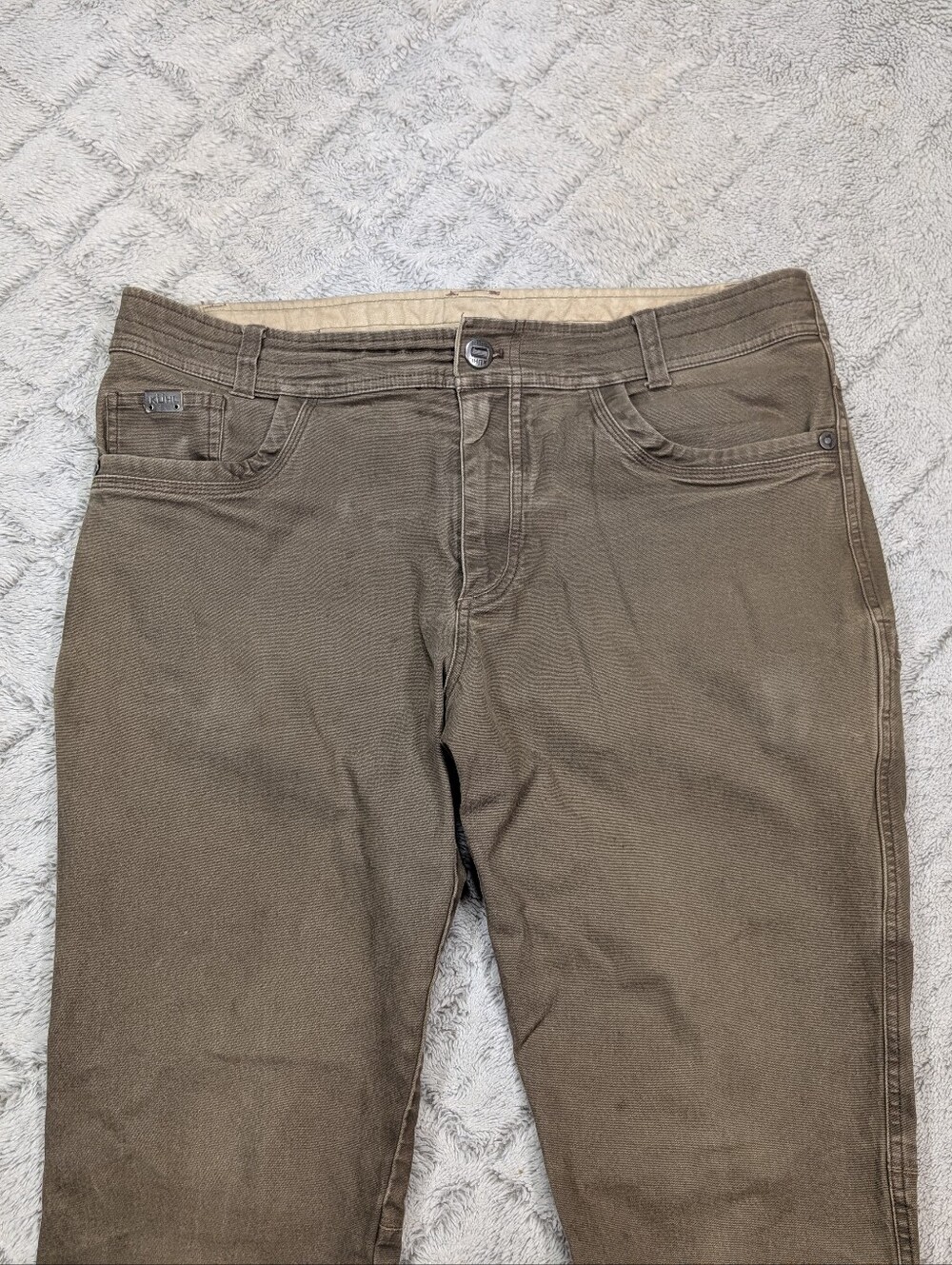 Kuhl Pants Mens 38x32 Green Tan The Law Durable Rugged Casual Tapered Work - Picture 2 of 9